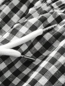 Pantalones cortos casuales de dos tonos a cuadros de corte holgado para hombres, de uso diario - Blanco y Negro - Ver 5