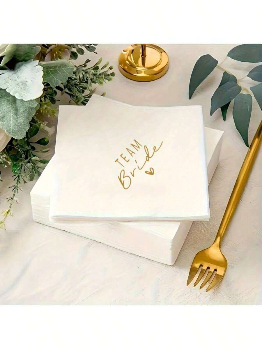 20 chiếc/40 chiếc/60 chiếc/bộ, Khăn ăn TeamBride dùng để trang trí đám cưới, Khăn ăn trang trí tiệc độc thân "Cô dâu sắp đến" Khăn ăn tối cho tiệc chia tay cuộc sống độc thân, tiệc độc thân và lễ đính hôn - Chữ B màu trắng vàng - Xem 1
