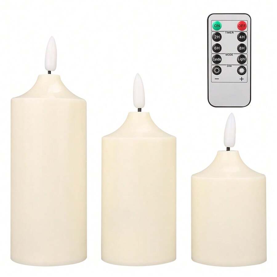 Flameless LED Candles With Remote Control & Timer - 3 Pack Realistic Flickering Candles For Birthday Wishes, Home Decor - 暖光 - 查看 1