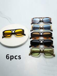 6pcs/Set Vintage Double Bridge Frames High Quality Stylish Lightweight Men's Fashion Glasses (Suitable For Driving, Traveling, Casual, Outdoor Sports And Daily Use) Back To School Fashionable Preppy School Look - Gói kết hợp 6 món - Xem 2