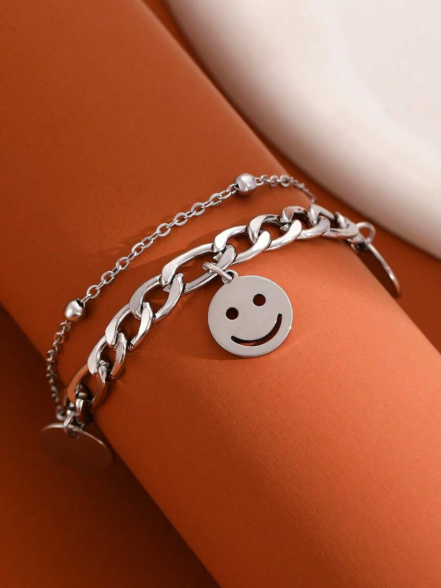 1枚時尚不鏽鋼雙層手鍊女士手鍊 - 銀色 - 查看 1