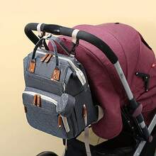 Mochila tipo mamá de gran capacidad con acolchado de moda; Bolso de maternidad multifuncional para viajes; Bolso pañalero con múltiples compartimentos conveniente, con bolsas para accesorios de alimentación y comida - Gris Oscuro - Ver 9