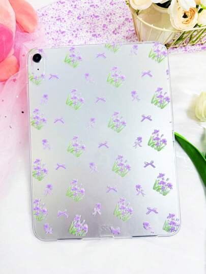 1 pièce Étui de protection transparent violet avec motif floral léger et ultra-fin en TPU. Style minimaliste, personnalisé, créatif, dessin animé, décontracté, mignon. Compatible avec iPad Mini 1/2/3/Mini 4/Mini 5/Mini 6/Mini 7/9.7/10.2/10.5/10.9/11 pouces/10e génération/Air 11 pouces (M2)-2024/Pro11 pouces (M4)-2024/iPad Air 11 pouces (M3) 2025/iPad (A16) 11 pouces 11e génération 2025, modèles Apple A7/A8