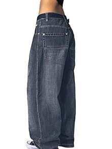 Women's Hip Hop Baggy Jeans Wide Leg Mid-Low Waist Jeans Loose Boyfriends Jeans 90s Vintage Denim Pants - 藍色 - 查看 3