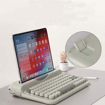 ATTACK SHARK Ajazz AF84 kabellose Schreibmaschinen-Tastatur, Bluetooth/2,4G Dual-Mode Verbindung, süßes retro ästhetisches Design mit integriertem Ständer für Tablet, Handy, PC und Win/Android