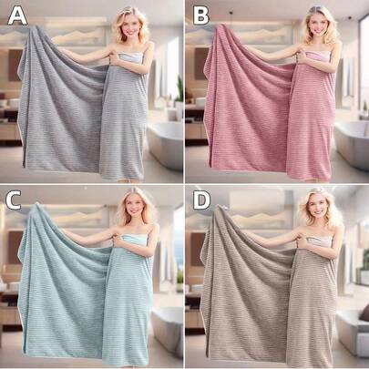 1pc Soft Striped Large Bath Towel, Home Bathroom Shower Towel, Adult Quick-Dry Non-Shedding Extra Large Wrap-Around Towel, All Season Shower Towels For Beauty Salon, Hotel Sports,Home Essentials, Towel, Skin Care Bath Towel Sheet