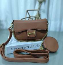 Asaloog WOMEN'S BAG CROSSOVER STRAP AND HAND STRAP CHAIN WITH KEY RING COIN PURSE DC-833 - 駝色 - 查看 1