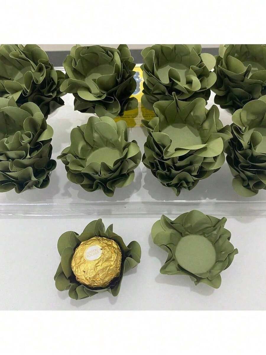 80 Cupcake Wrappers For Fine Sweets Flower Wedding Anniversary Ultrafest Lulli Style Model - Olive Green - View 1