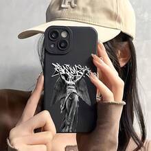 Caso de teléfono suave de ojos de ángel con patrón de estatua de diosa impresión UV mate cubierta de teléfono de 360 grados protección completa para iPhone 11 12 13 14 15 16 17 Pro Max XR X/ XS 7 8 Plus SE Mini para teléfono inteligente - Negro - Ver 7