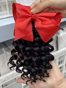 1 pieza Extensión de cola de caballo rizada sintética de 8 pulgadas para niños, extensiones de cola de caballo con elástico - Negro natural - Ver 13