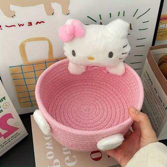 1 st Sanrio Hello Kitty söt kawaii förvaringskorg, charmig sminkorganisatör, sovrumsdekor, födelsedagspresent, examenspresent, rosa - Hello Kitty härlig rullande förvaringskorg med stor kapacitet - multifunktionell tyglåda för skrivbordet, klassisk design, lämplig för hem, kontor, leksaker och tillbehör