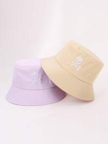 1 件骷髅刺绣休闲嘻哈渔夫帽适合日常外出、派对、男女通用街头服饰骑行太阳帽适合徒步旅行、钓鱼、户外活动 - 漁夫帽 - 查看 3