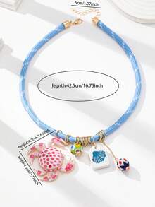 1 件夏季海洋风格手工海洋生物吊坠项链，彩色绳项链配陶瓷螃蟹和鱼吊坠，海滩风格项链首饰，适合度假、日常佩戴（颜色和形状可能有所不同）