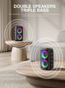 Kinglucky Enceinte sans fil avec caisson de basses, grande enceinte type boombox, enceinte stéréo, caisson de basses, enceinte sans fil pour l'extérieur, lumière de fête disco, TWS/MIC