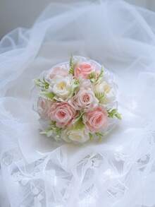 Western Style Outdoor Wedding Bride Bouquet, Imitation Rose Bridal Bouquet With Pearl & Tulle Valentine's Day Accessories - Multicolor - View 13