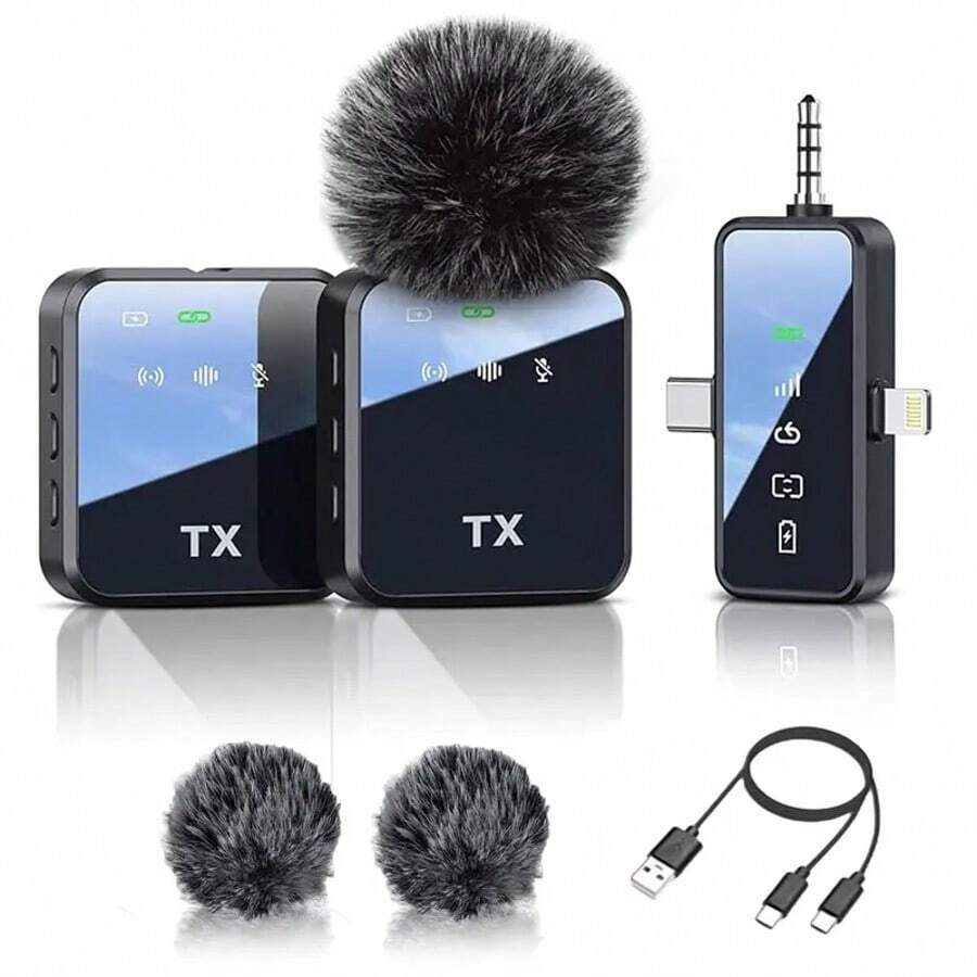 3-In-1 Professional Wireless Lavalier Microphone For IPhone, Android, Camera – 328ft Range, 20H Battery, Wireless Microphones, Noise Canceling For Recording, Live Streaming, - Regular Black - View 1