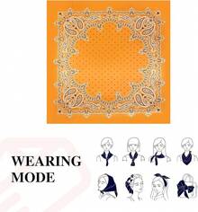 35 Inches Silk Head Scarf-Satin Hair Scarves Silk Bandana Scarf Headscarf For Women's Fashion Scarveshalloween - 橘色圓點腰果 - 查看 3