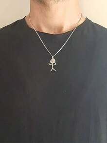 1pc Unisex Fashion Funny Graffiti Middle Finger Pendant Necklace, Stainless Steel, Casual, Hip Hop Style, Valentine's Day Gift - Multicolor - View 2