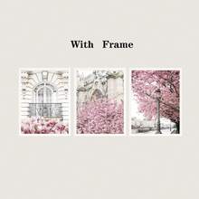 3 件粉色樱花春巴黎风景玫瑰牡丹帆布墙艺术画浪漫图片海报装饰 - 酒紅色 - 查看 14
