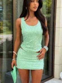 Sparkle And Shine In Style With Our Sequin Tank Top Set - Perfect For Summer Parties And Events