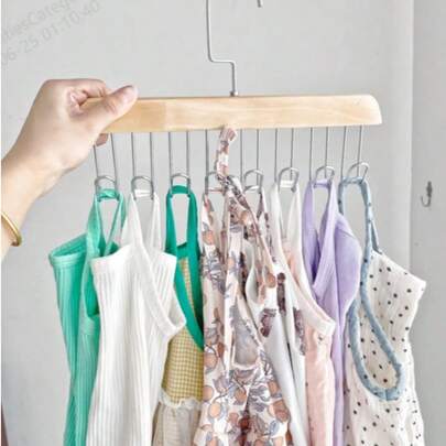 Cabide removível multifuncional de 1/2 peça, organizador de sutiãs, de madeira resistente e antiderrapante, com 8 ganchos de metal, para armazenamento em armários, adequado para camisolas, roupas de banho, sutiãs, cachecóis, gravatas e cintos, escorredor de roupas sem costura, primavera, minimalista, blusas de verão, cabide para roupas de verão para animais de estimação