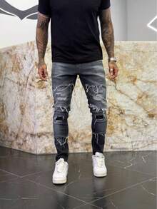 Manfinity Men's Casual Slim Fit Distressed Jeans With Pocket - Flint Stone - View 3