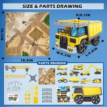 Construction Vehicles Track Set With Excavator, Dump Truck, Cement Truck, Wheel Loader & Rotating Crane, Car Carrier For Storage, STEM Building Toy For Kids Ages 3-12 (ASTM Certified) - Yellow - View 7