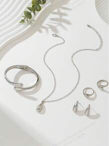 1 Set Minimalist Chic Silver Alloy Streamlined Design Jewelry Set, Women, Suitable For Work Or Fashion Events