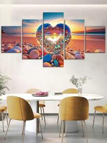 1/5pcs,Large Modern Canvas Art Painting,Dream Beach Love Stone Wall Art With Frame,Valentine's Day Posters,Love,For Bedroom Living Room,Bathroom,Gym,Yoga Studio Decoration,Home Decor,
