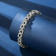 1 X Luxury Zirconia Heart To Heart Shape Silver Plated Bridal Bracelet