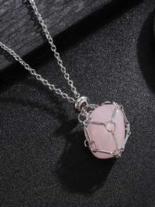 Colar com moldura de cristal prateado, moldura de cristal vazia, metal a granel, gaiola de pedra de aço inoxidável, corrente de pedra preciosa ajustável e intercambiável para fabricação de joias, colar faça você mesmo