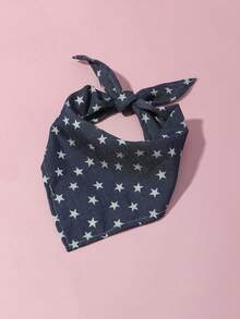 1pc Pet Triangular Bandana, Dog Star Pattern Bib Scarf, Unilayer Pet Bandana 65cm/25.59 Inch - Navy Blue - View 5