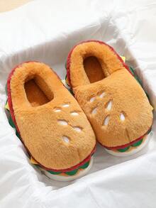 Jesienno-zimowe męskie pluszowe kapcie hamburgery, damskie z kreskówkowym misiem, gruba podeszwa, spersonalizowane, zabawne, ciepłe, wsuwane kapcie do sypialni - Żółty - Zobacz 10