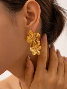 1 对复古花卉耳环，高端精致简约镀金不锈钢耳环，适合日常、约会、度假、派对、节日