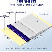 Phomemo 纹身转印纸，100 张纹身模板转印纸，3.15 英寸 X 5.24 英寸，80 毫米 X 133 毫米，纹身热敏模板纸，4 层，仅适用于 Phomemo TP31 迷你纹身打印机 - 藍色 - 查看 5