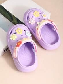 1 Pair Round Toe Flower Decor Princess Style EVA Soft Waterproof Anti-Slip Breathable Lightweight Flat Infant Sandals, Suitable For Summer Beach And Outdoor