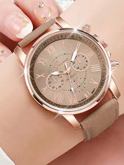 1 peça Relógio de quartzo de liga com Pulseira PU da moda