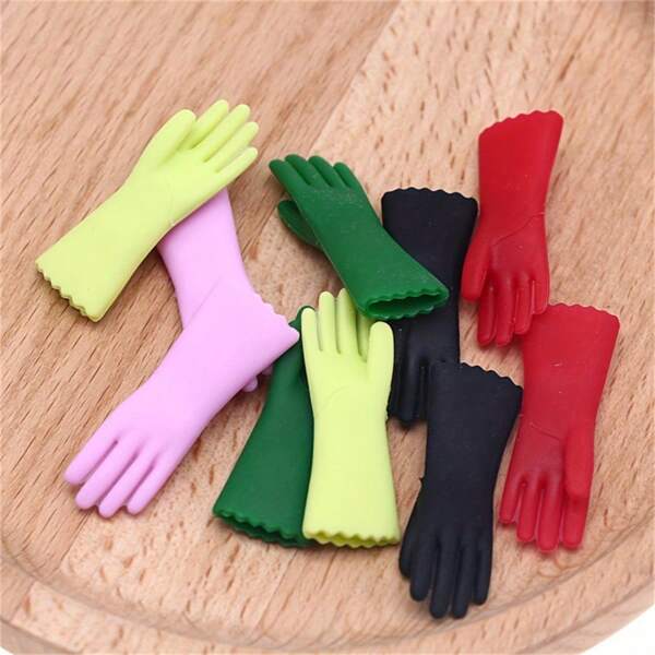 1pair Miniature Simulation Rubber Cleaning Gloves For Kitchen Scene Decoration, Diy Scene Matching Ornaments Best Gifts Birthday