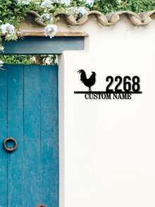 1pc Customizable Metal Rooster Plaque - Family Name Address Sign, Suitable For Home, And Outdoor Decor - Multicolor - View 6
