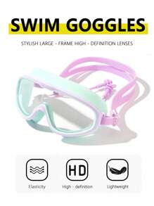 Swim Goggles For Kids 3-15 With Earplugs Large Frame Anti-Fog/UV Swimming Goggles For Boys Girls