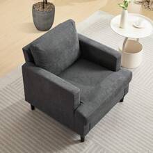 Poltrona in stile Mid-Century, moderna poltrona in lino per il soggiorno, comode poltrone da lettura imbottite per la camera da letto, poltrona singola con gambe in legno, poltrona laterale con cuscino.