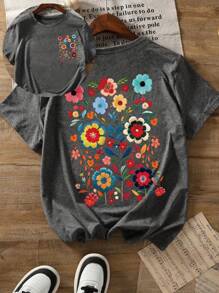 Maglietta estiva casual da donna a maniche corte con stampa a motivo cartoni animati, abbigliamento estivo da donna, maglietta grafica
