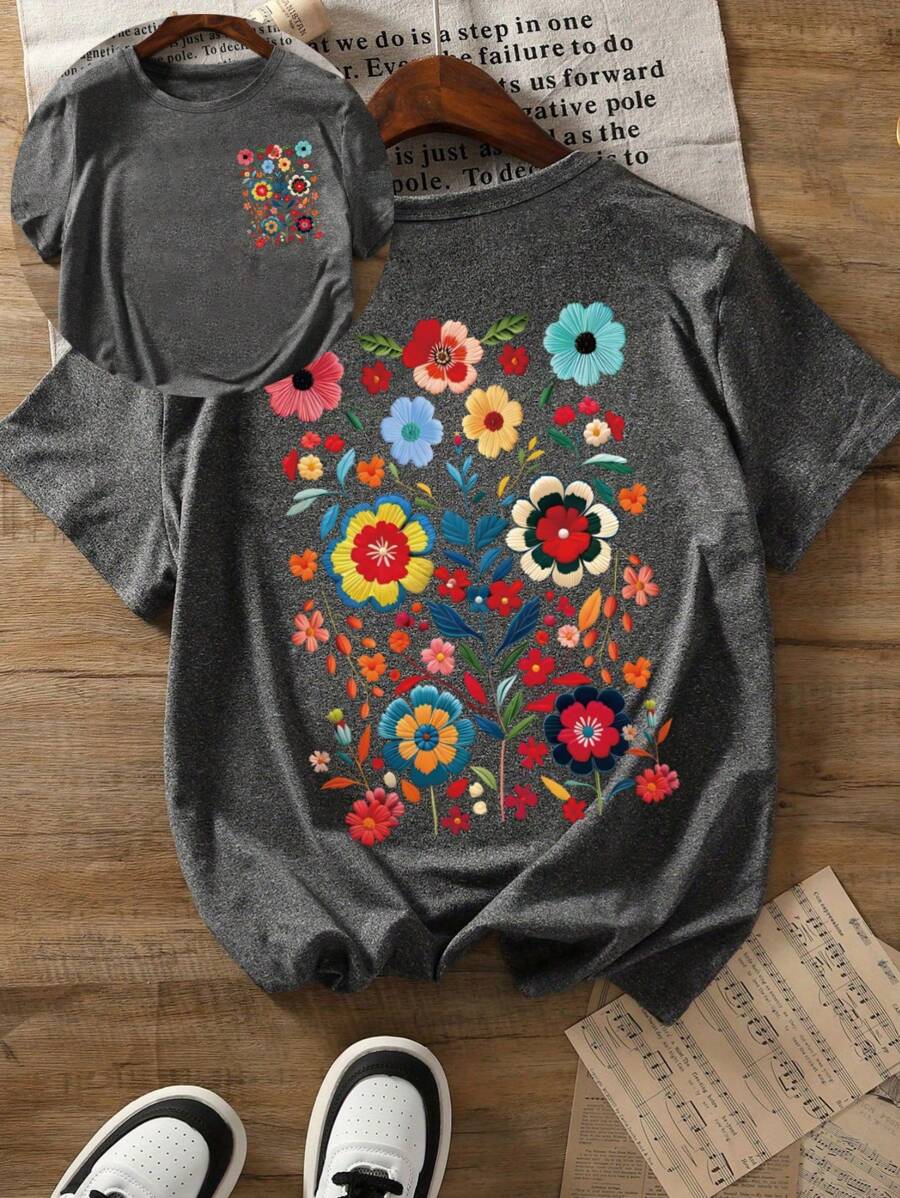 Maglietta estiva casual da donna a maniche corte con stampa a motivo cartoni animati, abbigliamento estivo da donna, maglietta grafica