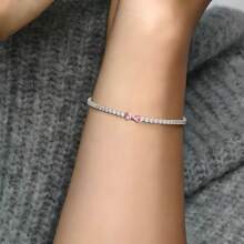 Valentine New 925 Silver Pink Bow Full Diamond Bracelet Original 16-20CM Fit DIY Charm Women Birthday Jewelry Gifts - Love Bracelet - View 3