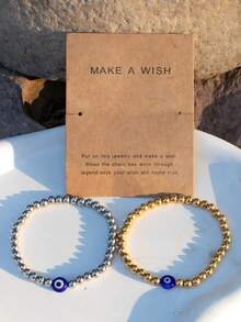 1 件幸运蓝色邪眼不锈钢串珠手链带祝福卡女士 - 彩色 - 查看 12