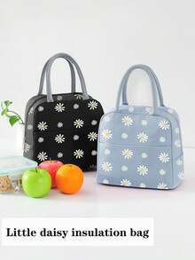 1pc Insulated Lunch Bag Daisy Flower Pattern, Suitable For Students, Camping, Hiking, Large Capacity Food & Fruit Storage, Suitable For Students & Office Workers