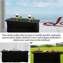 [Mantel negro/blanco] 1 pieza/2 piezas Falda de mesa rectangular negra/blanca, Mantel de mesa plegable de 6 pies de tela de spándex para fiestas, decoración del Día de San Valentín, uso en todas las estaciones