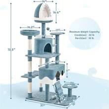 72.5″ H Ocean-Themed Cat Tree With Shark's Mouth Bed Fish-Shaped Perch , Blue & White - Multicolor - View 3