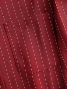 女士休闲百搭条纹长袖单排扣衬衫 - 紅色 - 查看 5