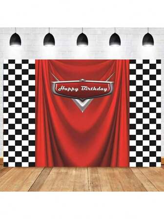 1 pièce Grille noire et blanche Décoration de fond thème anniversaire voiture rouge Fond de photo joyeux anniversaire Bannière de fête Accessoires pour cabine photo